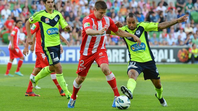 Michael Marrone in A-League action for Melbourne Heart in 2012.