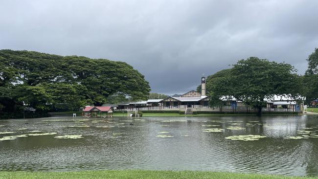 The Cathedral’s lagoon overflows in the intense overnight rainfall event. March 19, 2025.