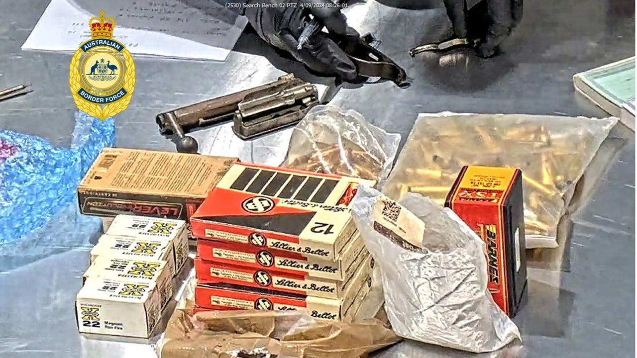 Firearm parts and ammunition allegedly found in Mark Quentin Sargent's luggage as he tried to take a flight from the Gold Coast to New Zealand. Picture: supplied/Australian Border Force