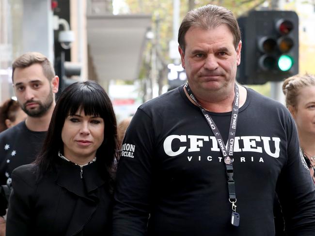 CFMMEU official John Setka and wife Emma Walters leaving Melbourne Magistrates court in May last year. Picture: David Geraghty