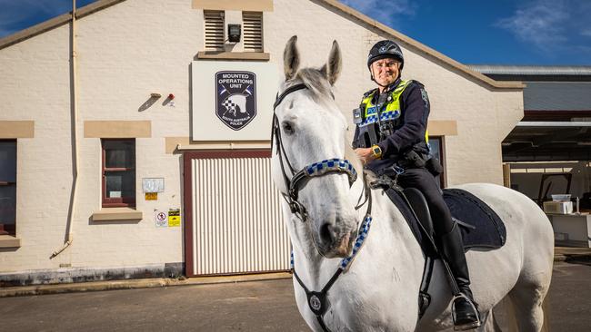 Senior constable Darcy Wright with Yass at the Thebarton Police Barracks. Picture: Tom Huntley