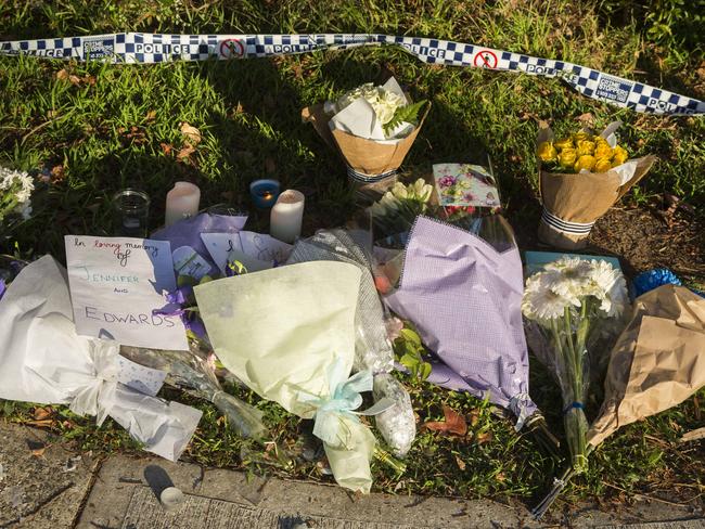 Friends and locals have today left tributes to slain siblings Jack and Jennifer Edwards outside their West Pennant Hills home. Picture: Jenny Evans