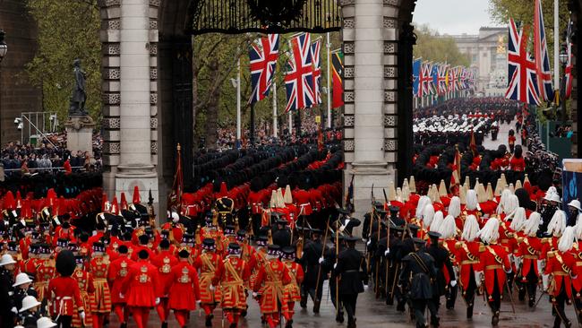 Troops march at the coronation of Britain's King Charles III and Queen Camilla. Picture: Getty Images