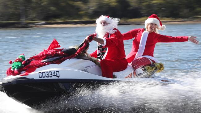 Lee and Jane Padden ahead of their world record attempt of Santas on jetskis on Sunday to raise money to buy Christmas presents for children in residential care. Picture Glenn Hampson