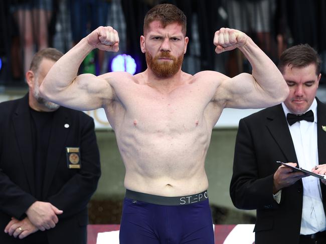 Squeo weighs-in ahead of the fight against Opetaia. Picture: Chris Hyde/Getty Images
