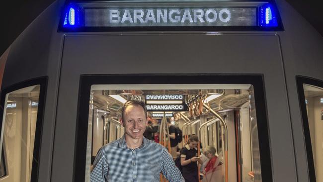 Rodd Staples, Sydney Metro program director, in a full size mock-up of one of the driverless trains to be used on the Sydney Metro Northwest from 2019 and eventually the line proposed through the CBD.