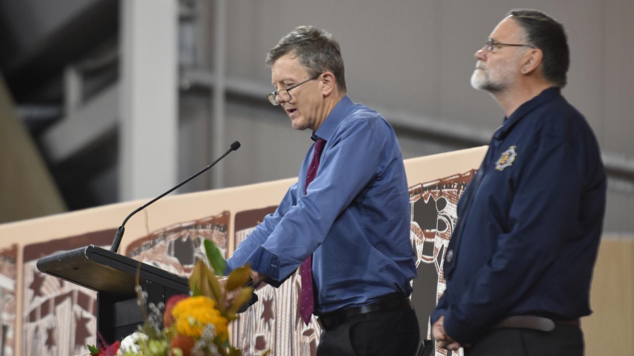 Peter Maley speaks at the state funeral for Dr Bush Blanasi on Friday, December 15.