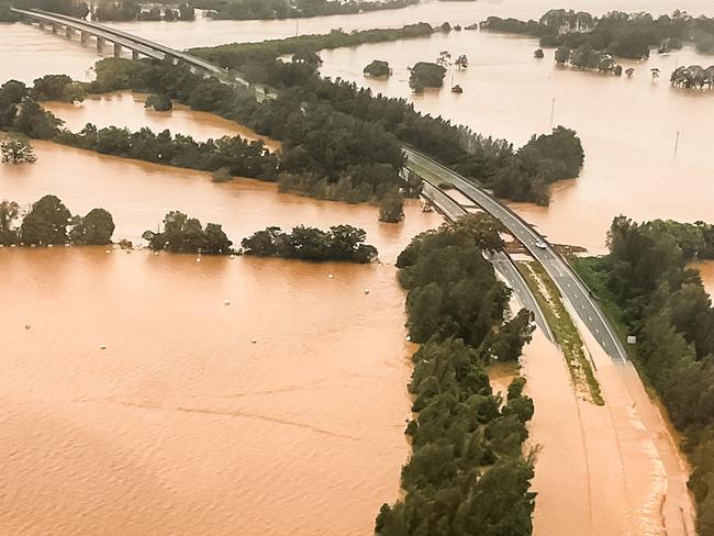 PolAir has completed 22 rescues from flood-affected homes and roads on the Mid North Coast as emergency services continue to respond to calls for help. Picture: Supplied