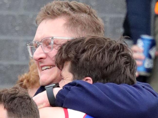 Football  GFNL preliminary final  between South Barwon and St JosephÃs.South Barwon coach Mark Neeld and 31 Matthew Caldow Picture: Mark Wilson