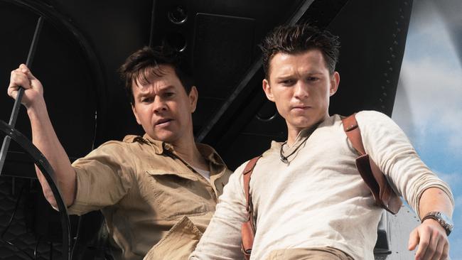 Mark Wahlberg and Tom Holland in Uncharted. Picture: Clay Enos/Sony Pictures