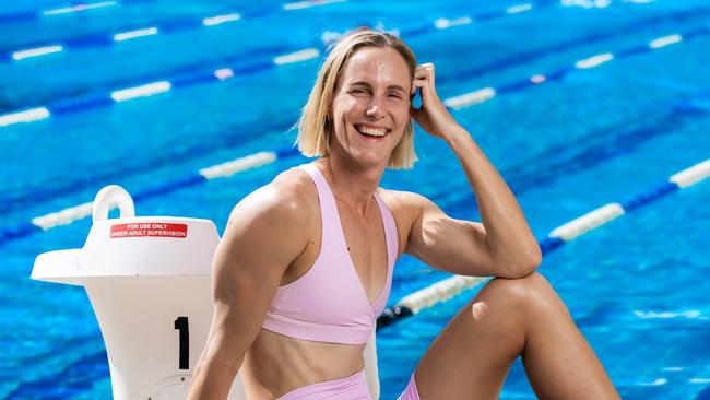 Swimmer Bronte Campbell, pictured at Brisbane’s Centenary Pool, is preparing to fight for a spot in the Australian team for the Paris Olympics. Picture: Nigel Hallett