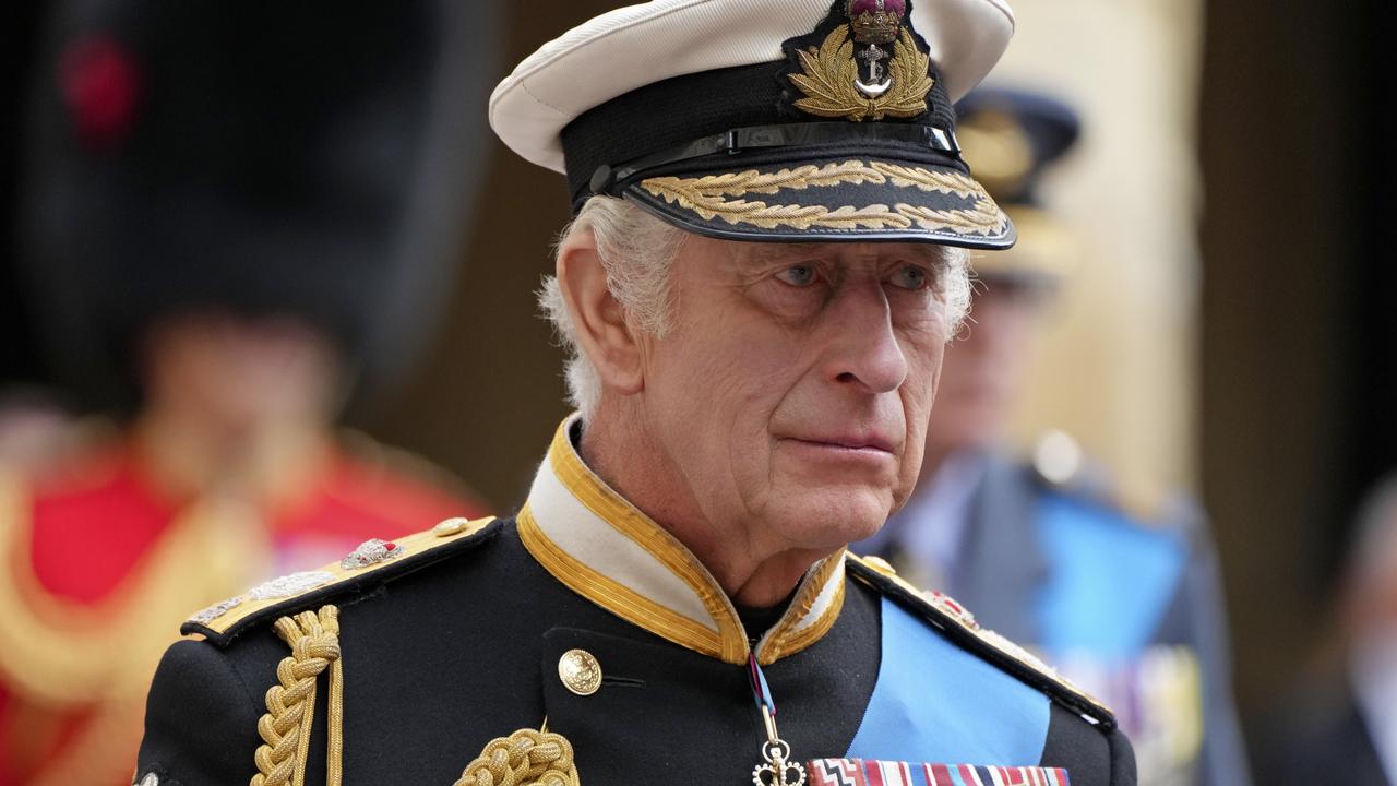 King Charles III follows the hearse with the coffin of Queen Elizabeth II moving towards St. George's Chapel at Windsor Castle. Picture: Jon Super – WPA Pool/Getty Images