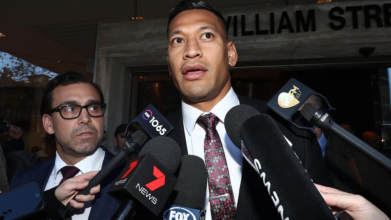 Israel Folau departs a conciliation meeting with Rugby Australia.