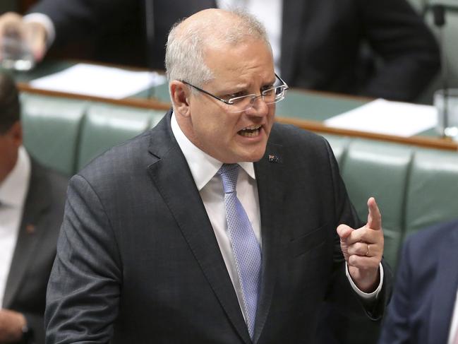 Prime Minister Scott Morrison gives a speech on indigenous disadvantage in parliament in Canberra. Picture: Rod McGuirk/AP