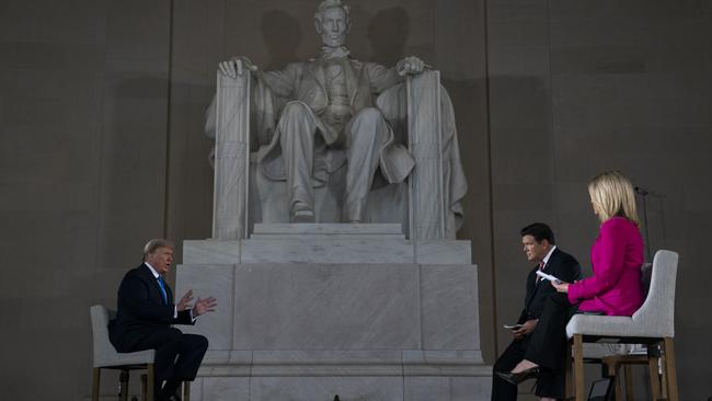 US President Donald Trump speaks during a Fox News virtual town hall from the Lincoln Memorial. Picture: AP