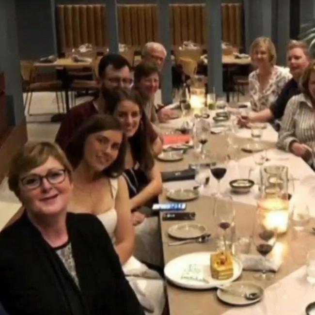 Brittany Higgins (second from left) at a dinner function with Linda Reynolds (left) in Perth on May 15, 2019. Source: SkyNews