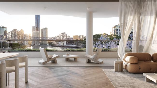 An optional colour and design scheme for the new owners of the sub-penthouse with views across to the Story Bridge.