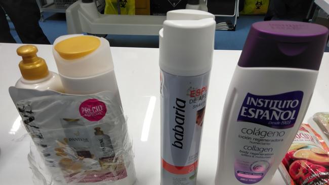 The shampoo bottles and shaving cream. Picture: Australian Federal Police