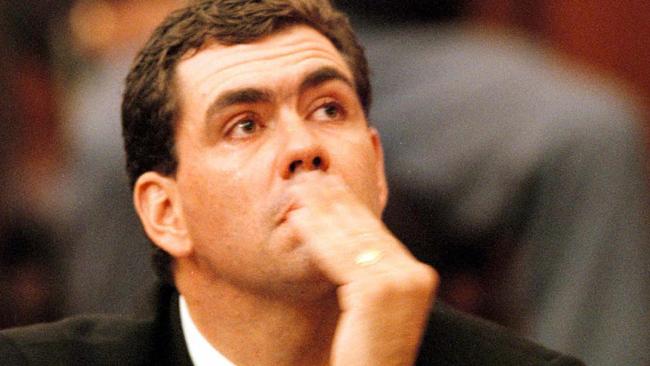 South African cricketer Hansie Cronje crying after testifying at the King Commission of Inquiry into cricket match fixing in Cape Town in 2000.