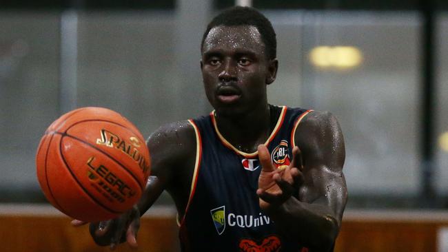 New Cairns Taipans recruit Bul Kuol has attended his first training session at the Cairns Basketball Centre after spending the past two weeks in hotel quarantine. Picture: Brendan Radke