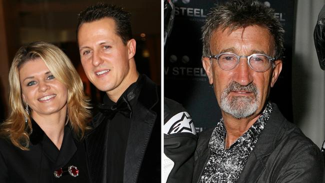 Corinna Schumacher (left), Michael Schumacher (centre) and Eddie Jordan (right).