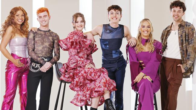 Australian Idol final 12 contestants (from left) Maya Weiss, Jasey Fox, Angelina Curtis, Harry Hayden, Amali Dimond and Josh Hannan. Picture: Sam Ruttyn