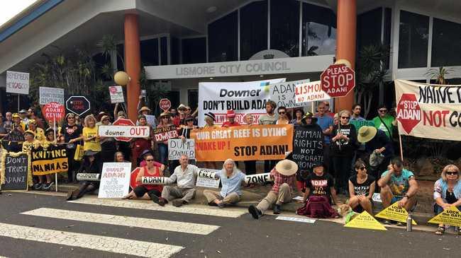 Local community gathered to let council know they do not want a company coming into the region to fix the road network who is a known associate of Adani. Picture: Samantha Poate