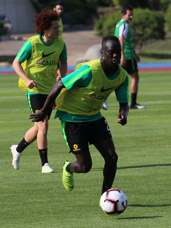 Supplied Editorial Awer Mabil in Socceroos training. Picture: Michael Puterflam (FFA)