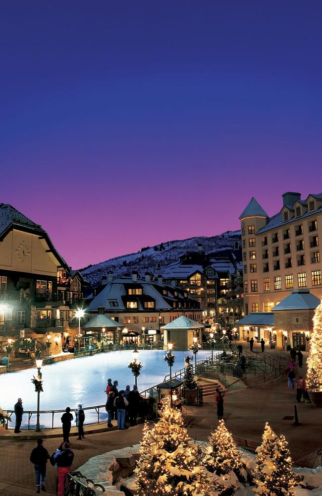 An ice rink sits in the middle of the village and ringed by high end shops. Photo: Beaver Creek Resort.