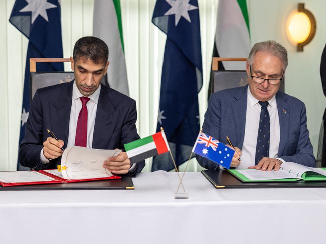 Minister for Trade and Tourism, Senator the Hon Don Farrell, was joined by UAE Minister for Foreign Trade, His Excellency Dr. Thani bin Ahmed Al Zeyoudi, to sign the package in an official ceremony at Australian Parliament House. The signing was witnessed by Foreign Minister Wong and UAE Deputy Prime Minister and Foreign Minister, His Highness Sheikh Abdullah bin Zayed Al Nahyan, who is in Australia as part of a delegation of senior UAE officials. Senior Australian business and government representatives were also present for the historic event. As well as the Comprehensive Economic Partnership Agreement, the two countries signed an Investment Agreement and five Investment Cooperation Memoranda of Understanding, covering: · Green and Renewable Energy · Data Centres and AI Projects · Minerals · Food and Agriculture · Infrastructure Development Minister for Agriculture, Fisheries and Forestry, the Hon Julie Collins MP, was the Australian signatory to the Investment Cooperation MOU on Food and Agriculture.