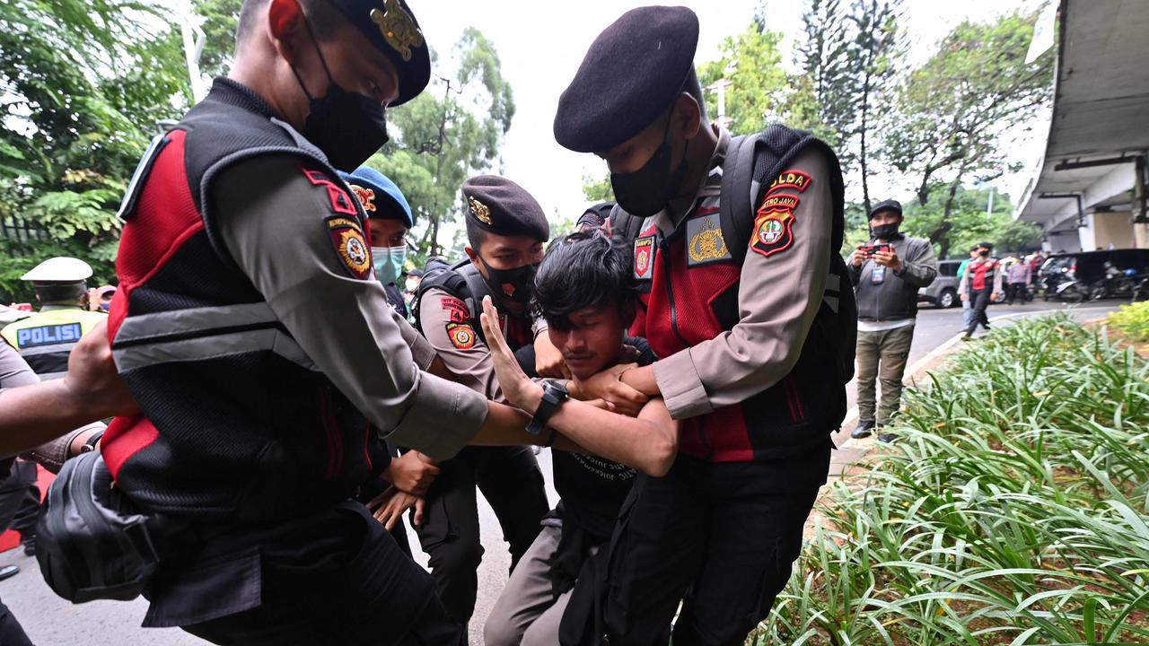 The protest also focused on the postponement of presidential elections. Picture: ADEK BERRY / AFP