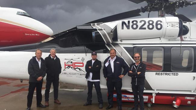 Helitak CFO Hugh Ramsay, operations manager Paul Blundell, HPH President Brad Bauder and Helitak CEO Jason Schellaars at the site of the first FT4500 Black Hawk fire tank customer in the USA.