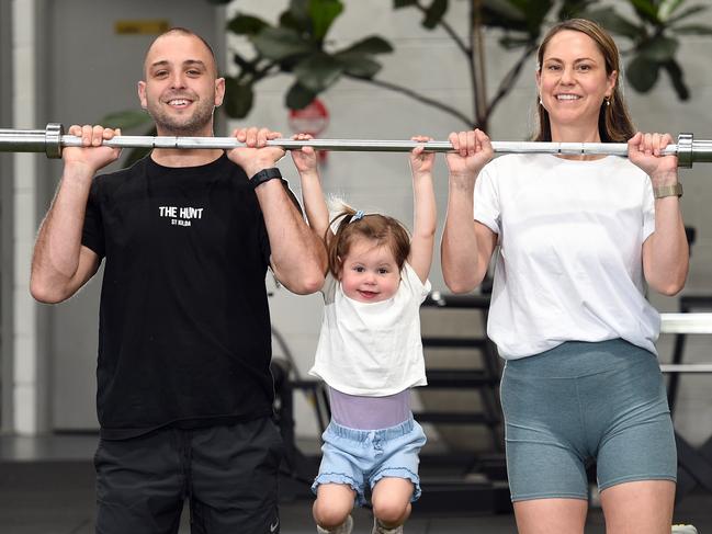 Victorians Eddie Espinosa, Kate Lawrence with daughter Lulabelle are leading the charge with healthy habits in the state. Picture: David Smith