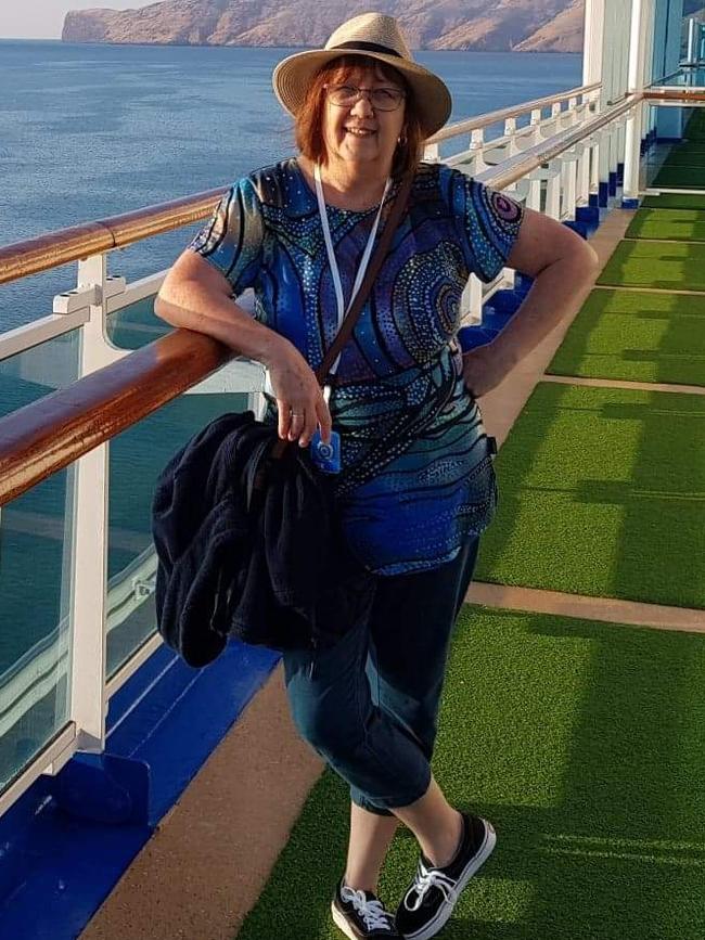 Linda Lavender pictured on the Ruby Princess before she died from Covid-19. Picture: Supplied by family