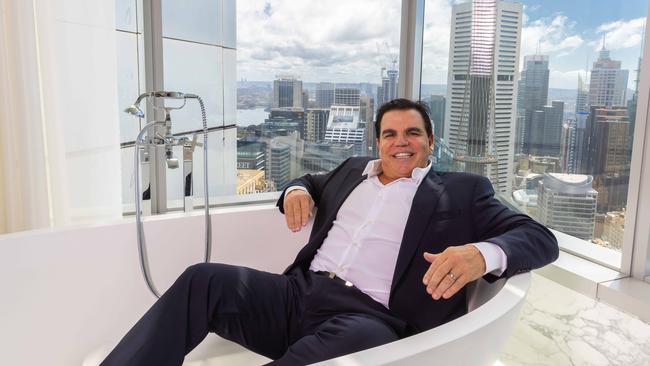 Ian Malouf relaxes in his $60m Sydney apartment. Picture: Ryan Osland