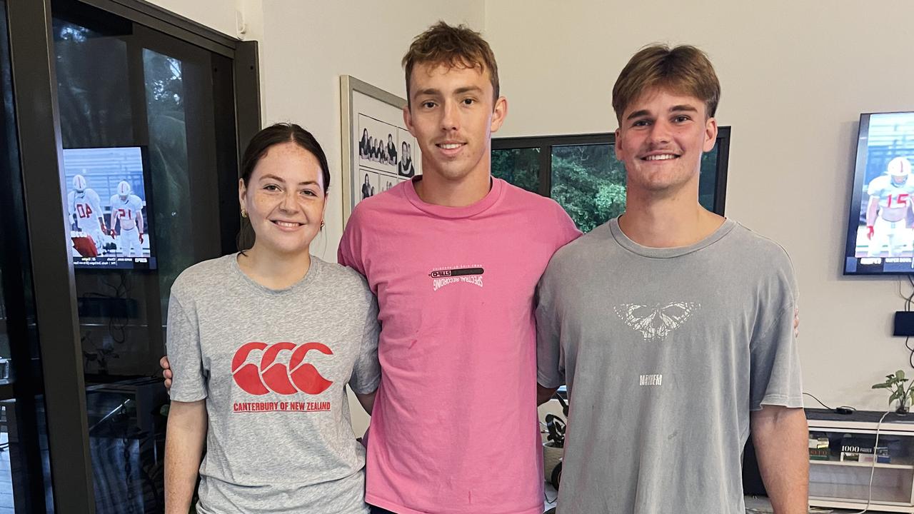 Molly Jenkins, Angus Lane and Zac Parker were all swimming together near The Rocks at Freshwater Creek, when they noticed some younger children in trouble at a nearby causeway that was blocked by sticks and debris from recent flooding. The trio of teens pulled the young boys from the turbulent water and performed CPR on one of the boys before help arrived, saving his life. Picture: Brendan Radke