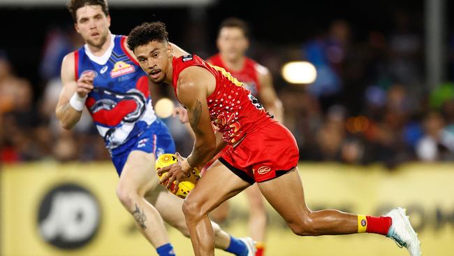 Malcolm Rosas of the Suns in action during the 2023 AFL Round 11 match between the Gold Coast Suns and the Western Bulldogs at TIO Stadium. Picture: Michael Willson/AFL Photo/Getty Images