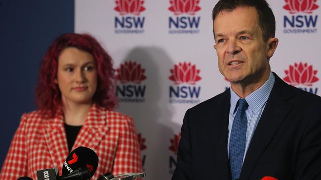 NSW Attorney-General Mark Speakman addressed reporters alongside survivor advocate Saxon Mullins. Picture NCA Newswire/ Gaye Gerard