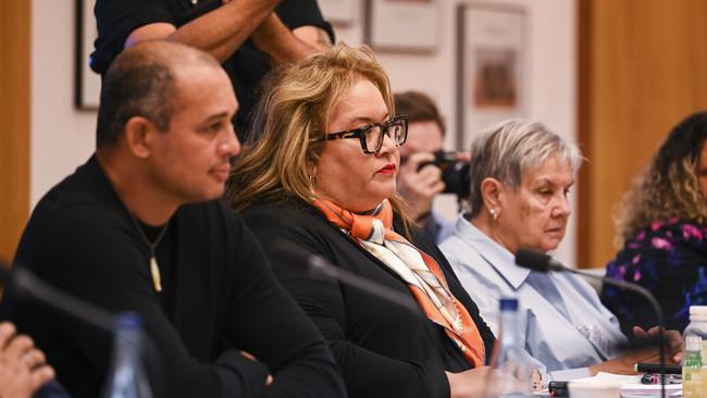 Professor Megan Davis, centre, during a Referendum Working Group meeting at Parliament house in Canberra. Picture: NCA NewsWire / Martin Ollman