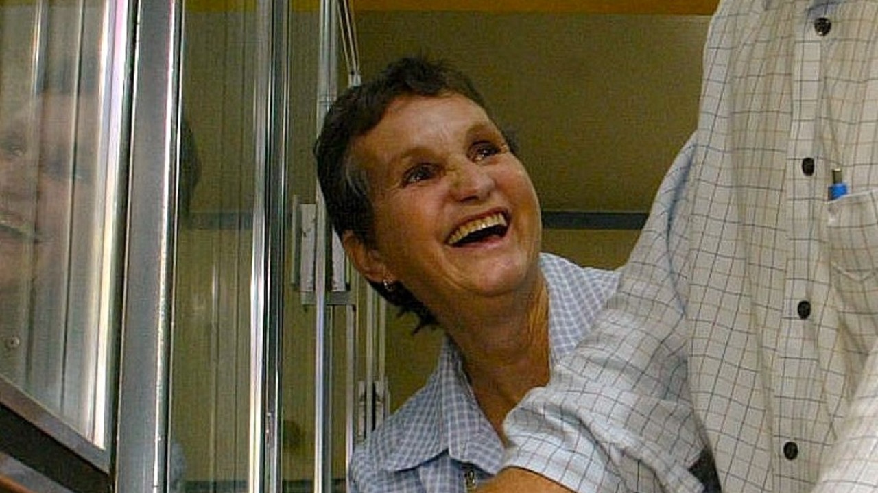 Pioneering North Queensland truck driver Elaine Steley tragically drowned near her home in Bemerside north of Ingham during the Hinchinbrook flood disaster in early February, 2025. The late Ms Steley is pictured behind the bar at the St Patrick's Hotel in Charters Towers in 2004. Picture: Supplied