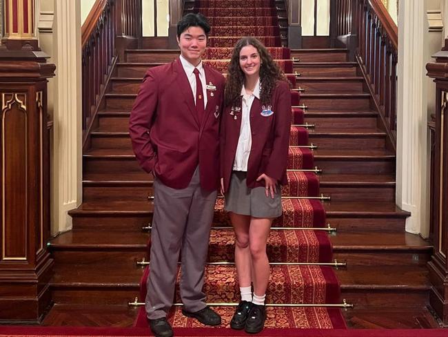 The school captains at Pittwater High School for 2023, Darien (Linus) Wang and Abigail Hamilton visiting NSW Government House. Picture: Pittwater High