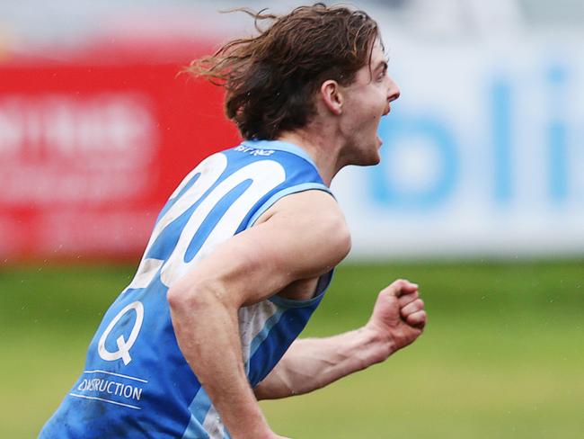 Barwon Heads Oliver Wiltshire celebrates a goal. BFL Round 14: Barwon Heads v Drysdale. Picture: Alan Barber