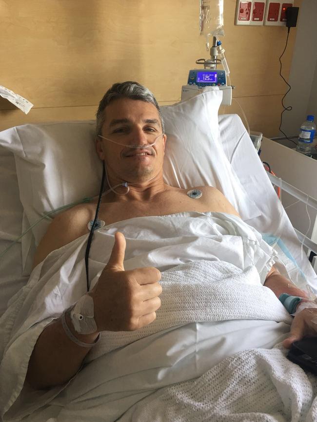 Ivan Cleary in hospital after his kidney was removed.