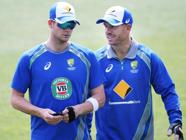 Captain Steve Smith with his deputy David Warner in Hobart. Picture: Nikki Davis-Jones