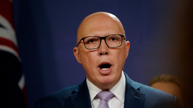 SYDNEY, AUSTRALIA - NewsWire Photos JUNE 19, 2024: Federal Opposition leader Peter Dutton during a joint press conference with Angus Taylor, Susan Ley, David Littleproud and Ted OÃBrien on Wednesday. Picture: NewsWire / Nikki Short