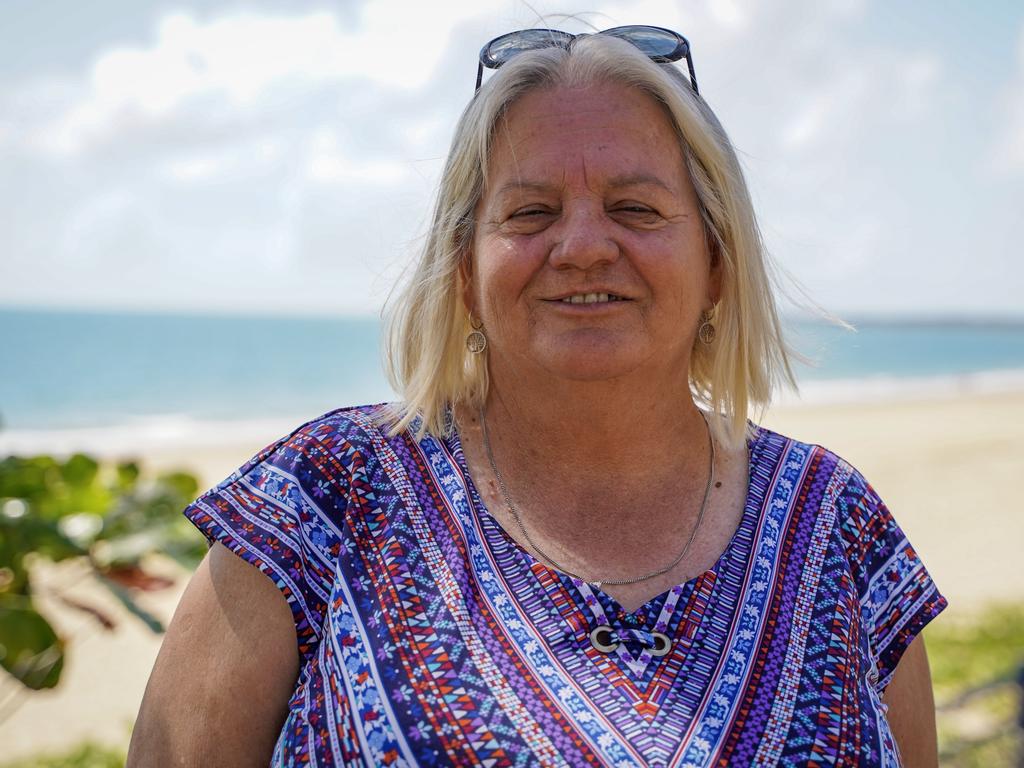 Kaylene Cocup, of Blacks Beach, at the Reclaim the Beach event to fight back after the recent stabbing at Blacks Beach. Picture: Heidi Petith