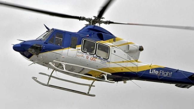 RACQ LifeFlight Helicopter landing on a hospital helipad. Picture: Bev Lacey