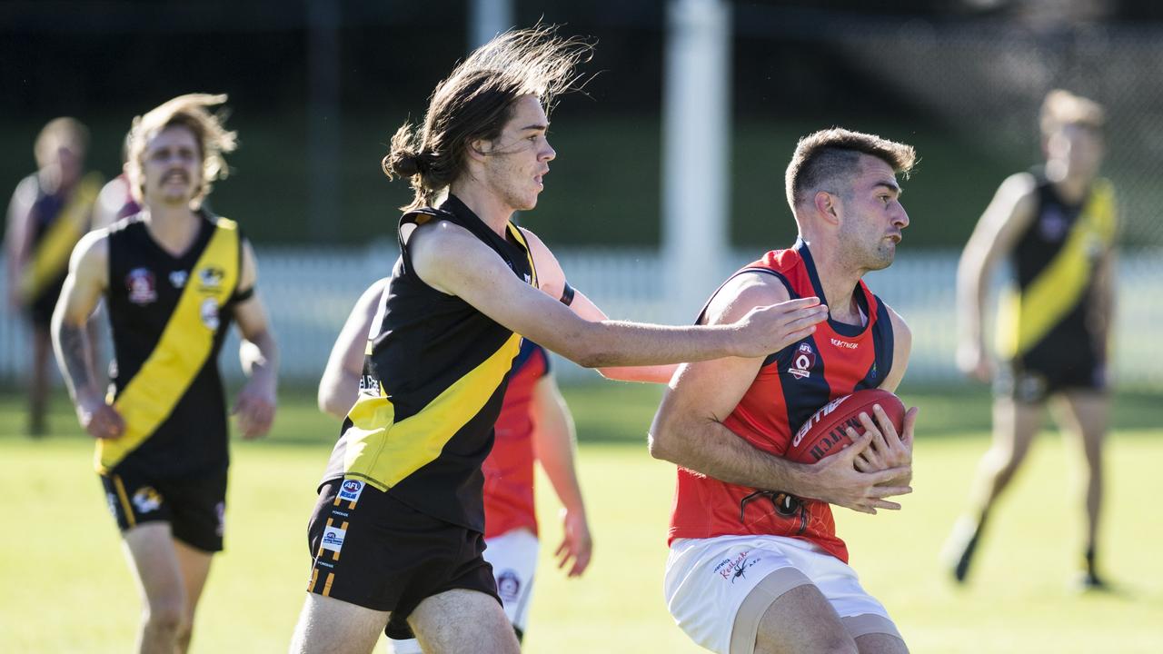 Gabe Stower (left) of Toowoomba and Carmelo Citrigno of Warwick. Picture: Kevin Farmer