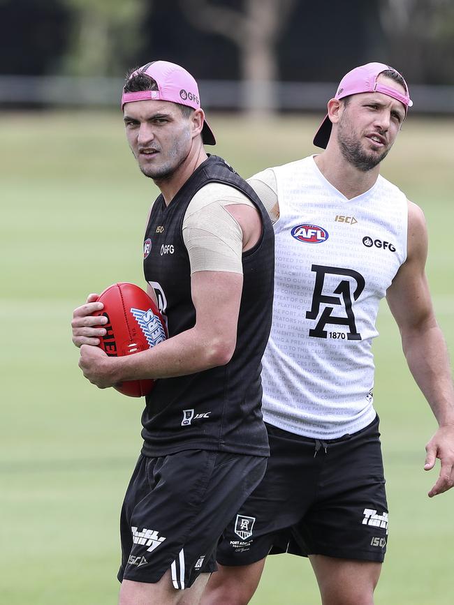 Rockliff and Boak in pre-season training, Picture SARAH REED