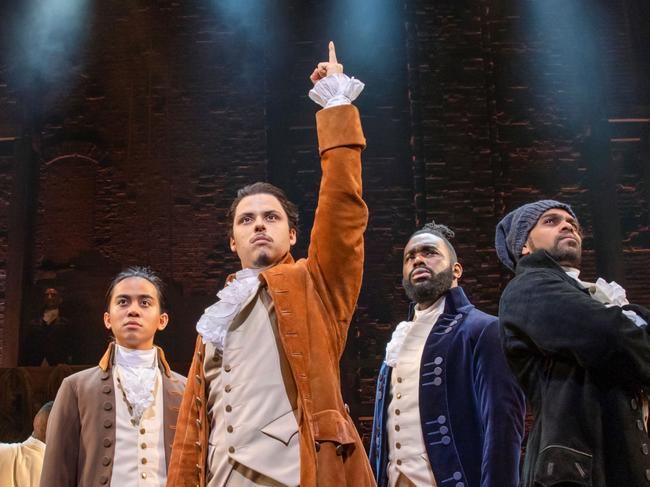 Hamilton musical: left to right, Marty Alix, Jason Arrow, Victory Ndukwe and Shaka Cook _Hamilton_Australia_credit_Daniel_Boud.jpg